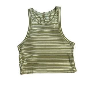 aerie Olive Green & White Striped Cropped Tank